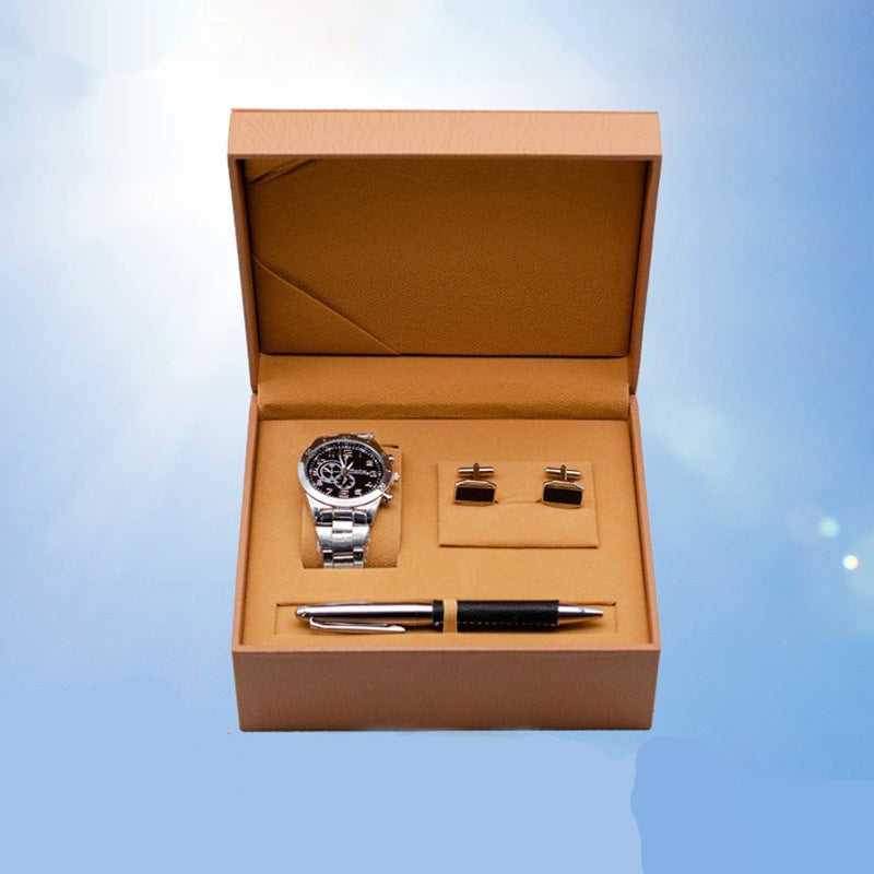 Coffret cadeau montre à quartz pour homme et boutons de manchette