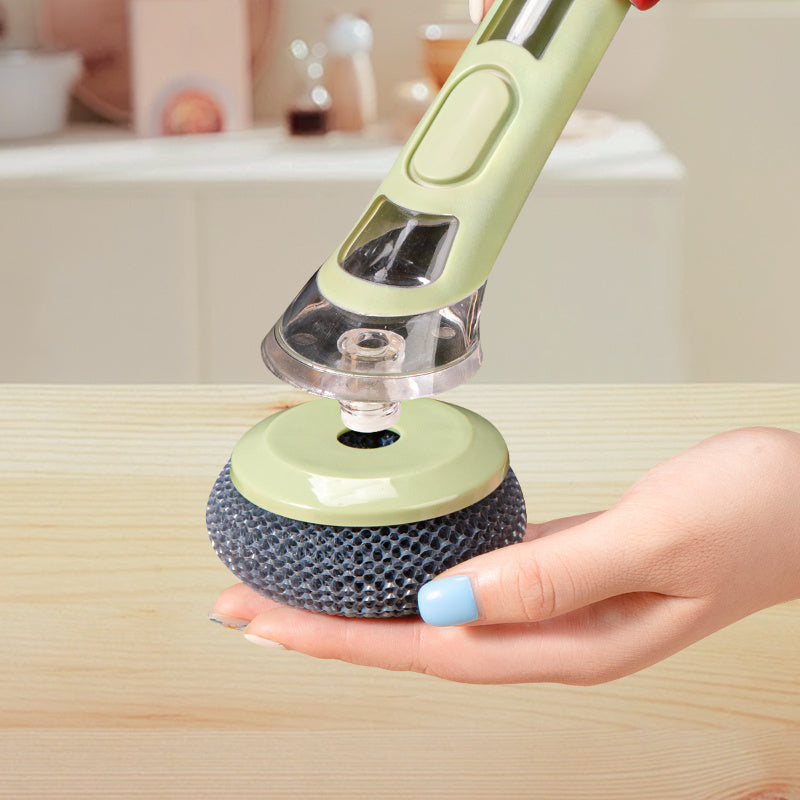 Brosse à vaisselle ergonomique dotée d'un distributeur de savon intégré pour un nettoyage sans effort