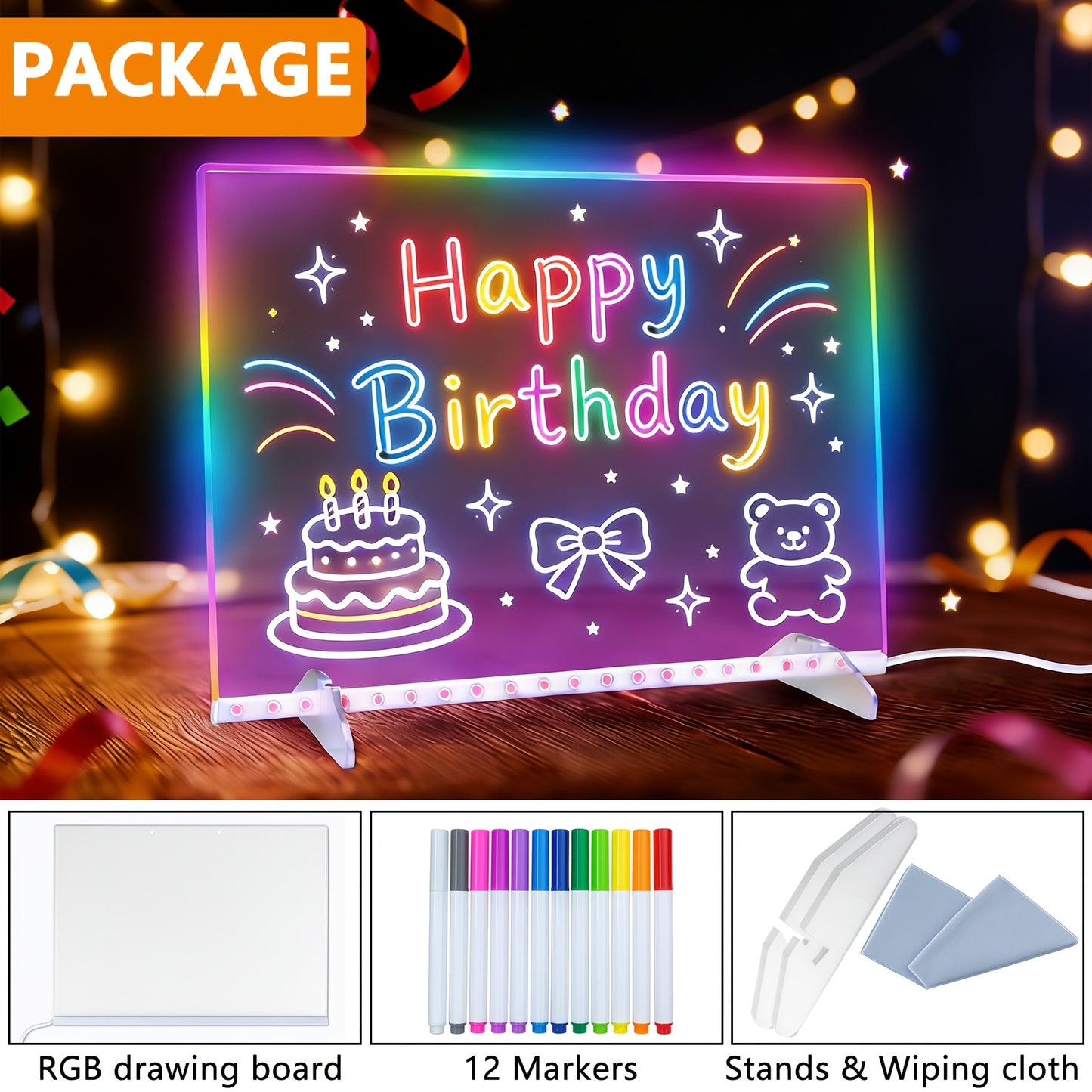 Tableau à dessin LED RGB | Alimentation USB, 7 modes et 7 couleurs réglables, résistant aux rayures, facile à nettoyer, plusieurs tailles disponibles