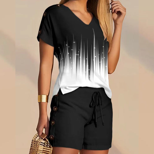 Ensemble short confortable à manches courtes et boutons décoratifs - Topdecheztop.fr