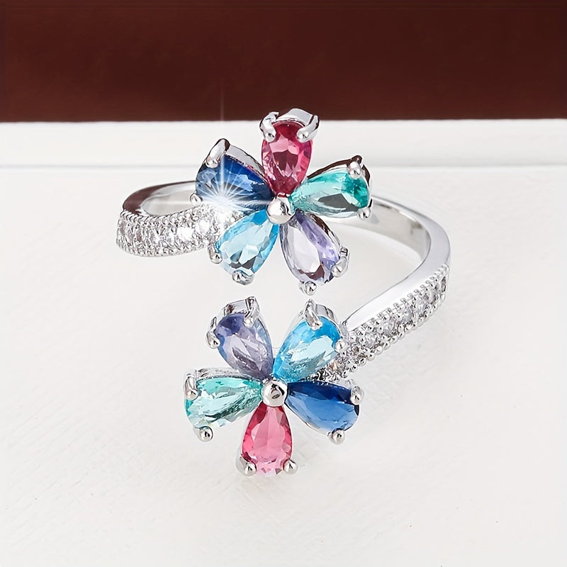 Bague en cuivre avec placage blanc K et zircon synthétique.