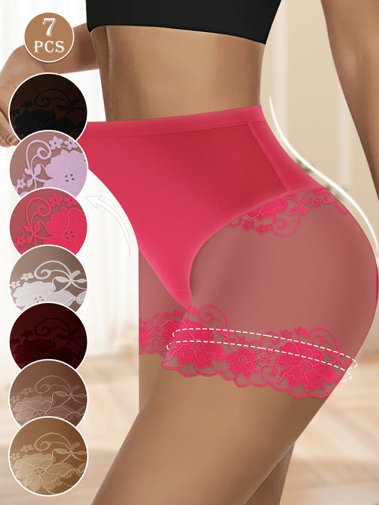 Lot de 7 culottes en dentelle jacquard pour femme | Maintien optimal