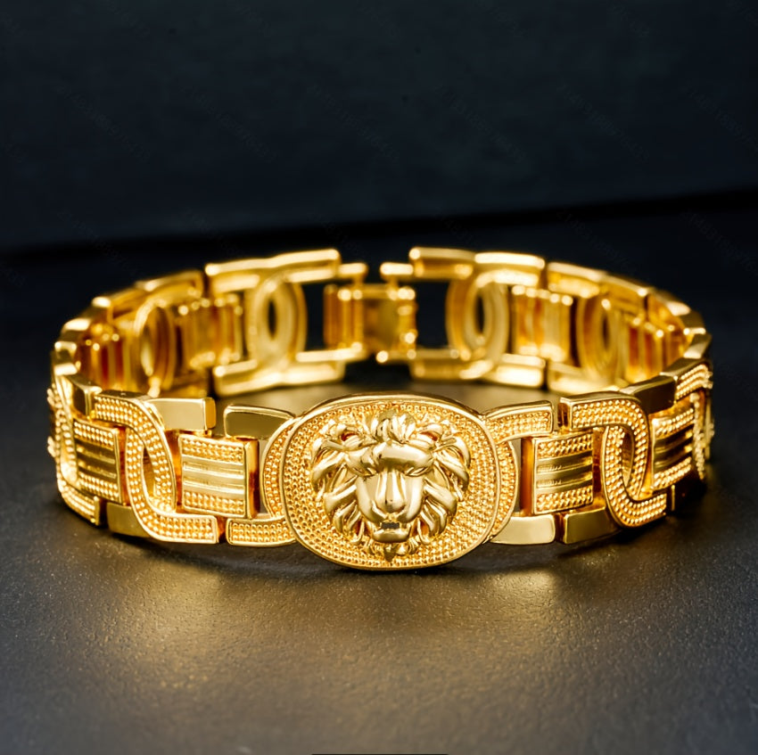 Bracelet plaqué or, motif lion