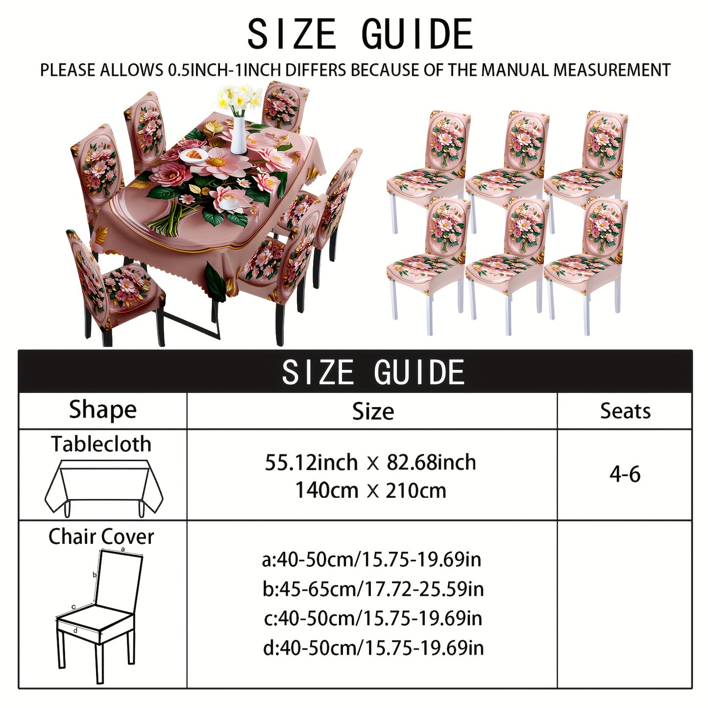 7 pièces Superbe ensemble de nappe rectangulaire + housse de chaise