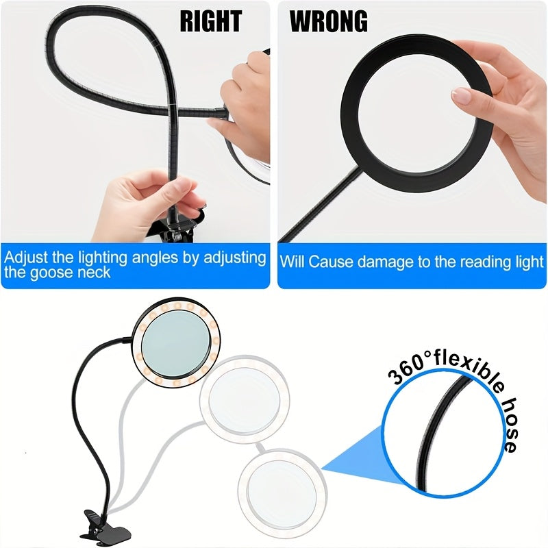 Lampe de bureau LED loupe intégrée (1 pièce), lampe à pince LED, 3 modes d'éclairage