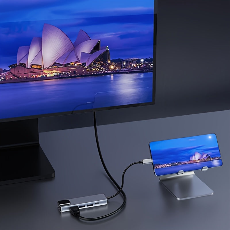 Hub adaptateur USB-C vers TVHD 5 en 1 avec port Ethernet, 4 ports USB et connecteur Type-C