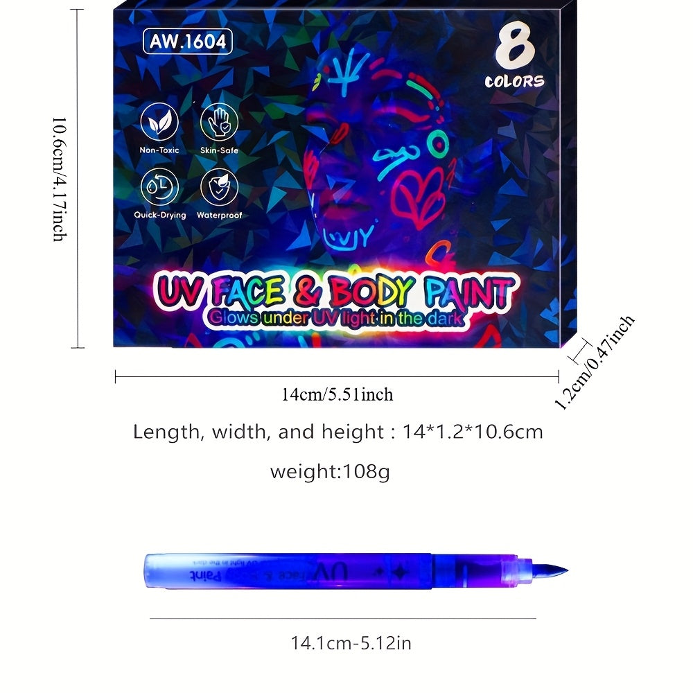 Stylo de peinture lumineux 8 couleurs, stylo de maquillage graffiti lavable
