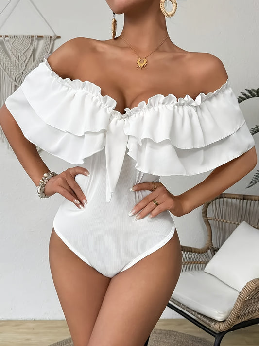 Blanc pur,  extensible, maillot de bain une pièce élégant