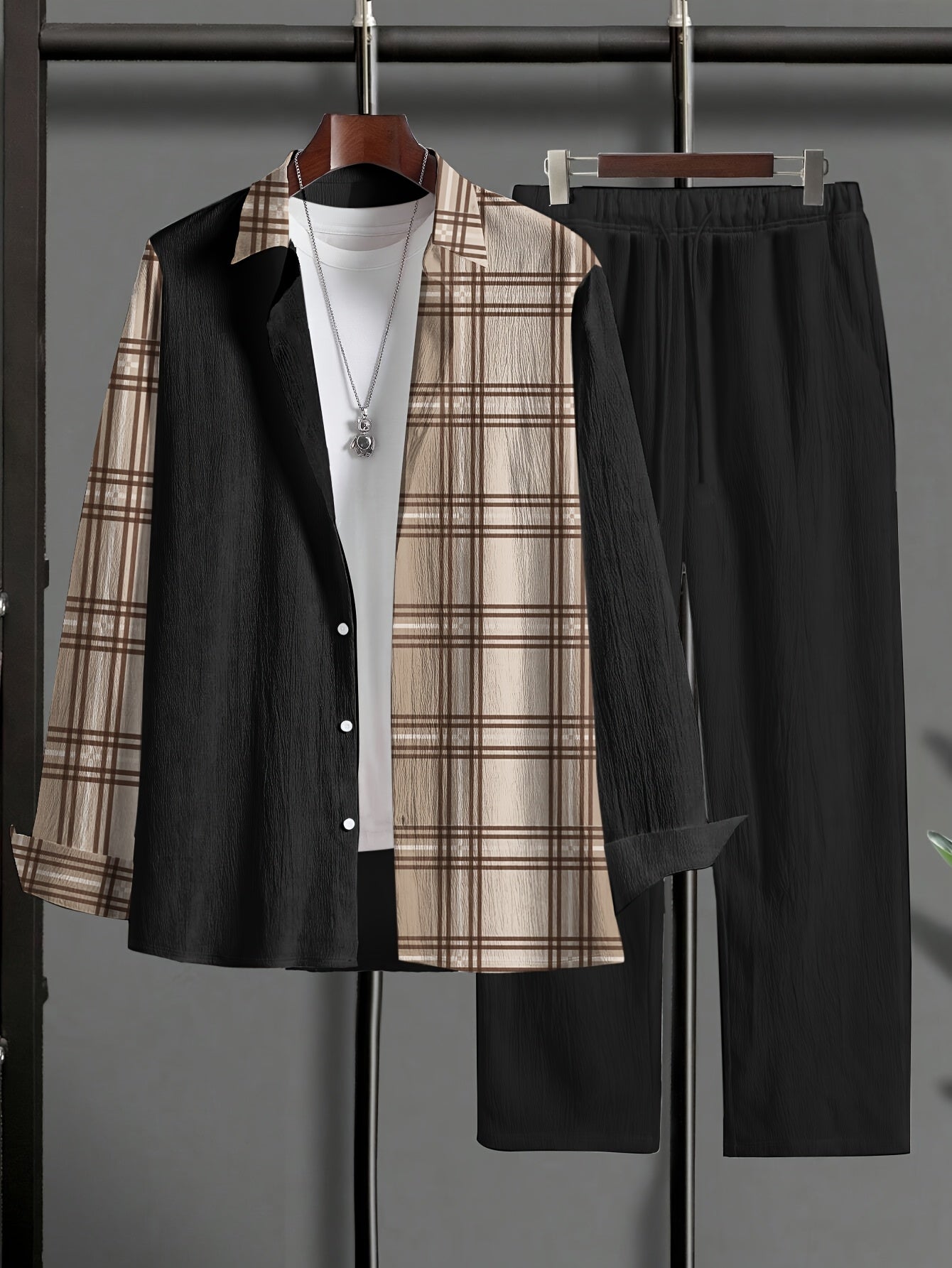 Ensemble chemise en maille pour homme, grandes tailles