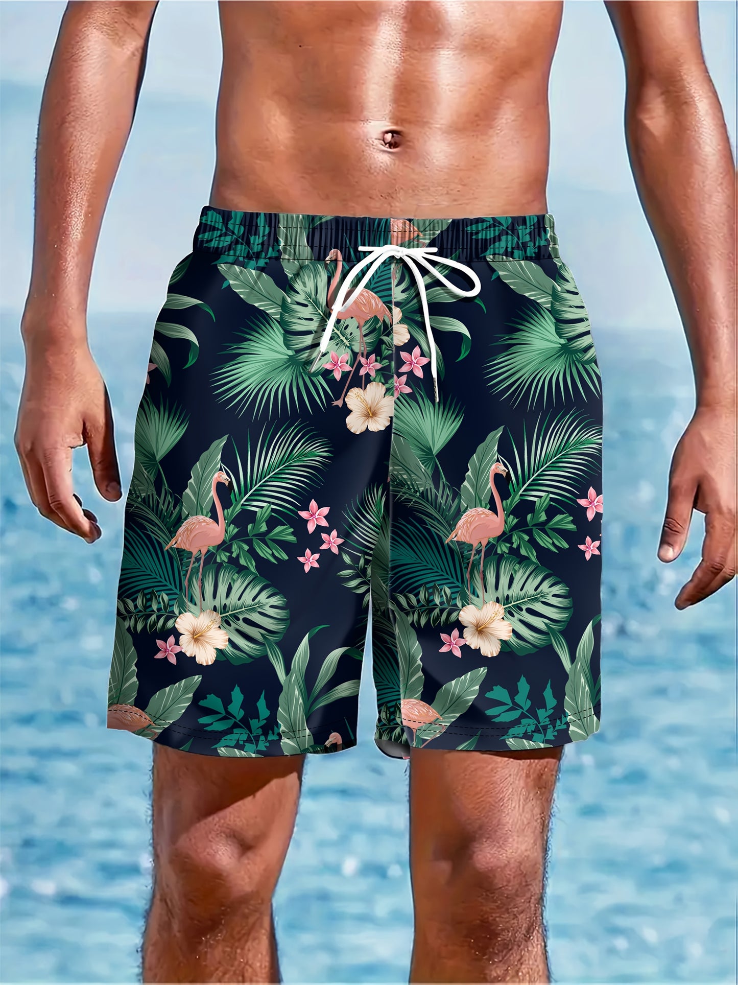 Pantalon de plage pour homme à imprimé tropical, en polyester, style vacances