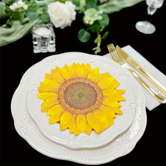 Serviettes jetables en papier imprimé tournesol, lot de 20 pièces - Topdecheztop.fr