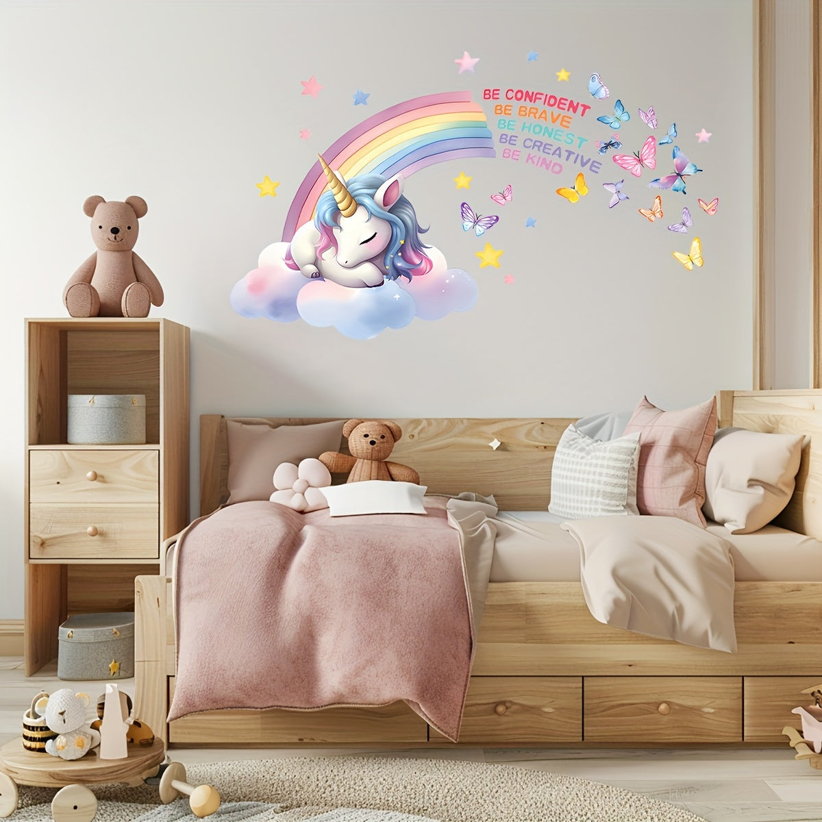Boho-Chic Rainbow Unicorn Wall Decal - Inspirational Quotes, Removable PVC Sticker for Girls' Rooms, Living Spaces & Nursery Decor - Topdecheztop.fr