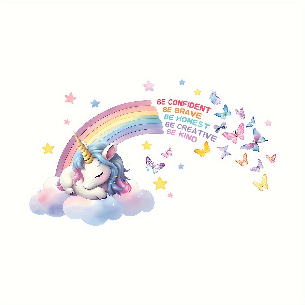 Boho-Chic Rainbow Unicorn Wall Decal - Inspirational Quotes, Removable PVC Sticker for Girls' Rooms, Living Spaces & Nursery Decor - Topdecheztop.fr