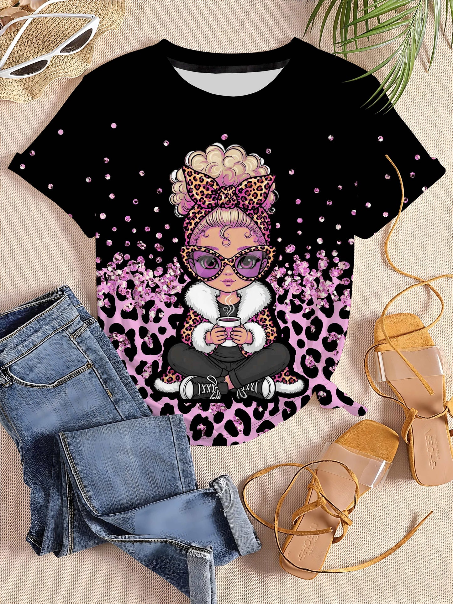 T-shirt à manches courtes et col rond pour femme