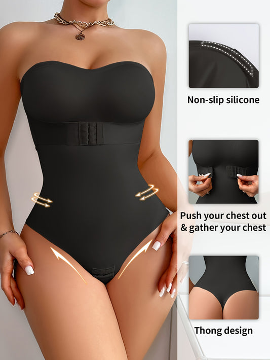 Solid Seamless Strapless Front Closure Bodysuit, Slimmer Bodyshaper, Women's Underwear & Shapewear - Topdecheztop.fr