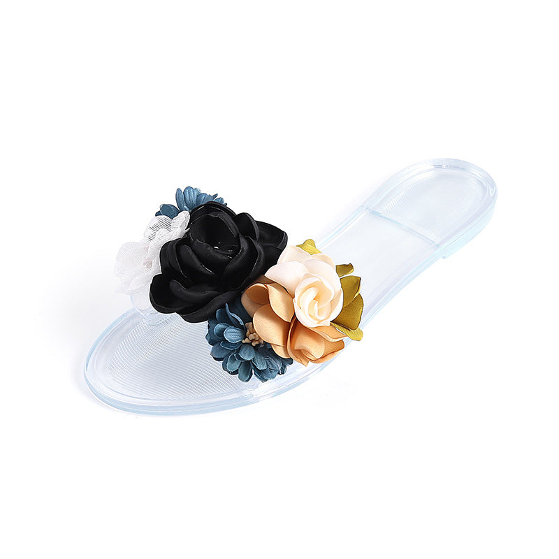 Pantoufles transparentes à semelle plate pour femmes