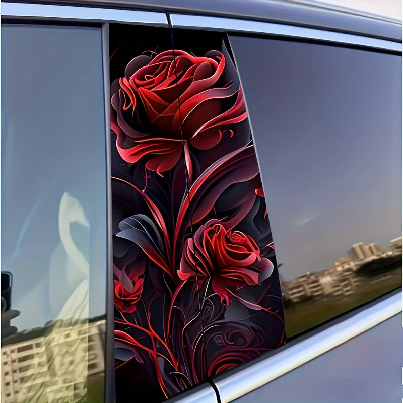 Lot de 2 autocollants roses rouges éclatantes pour voiture - Vinyle durable