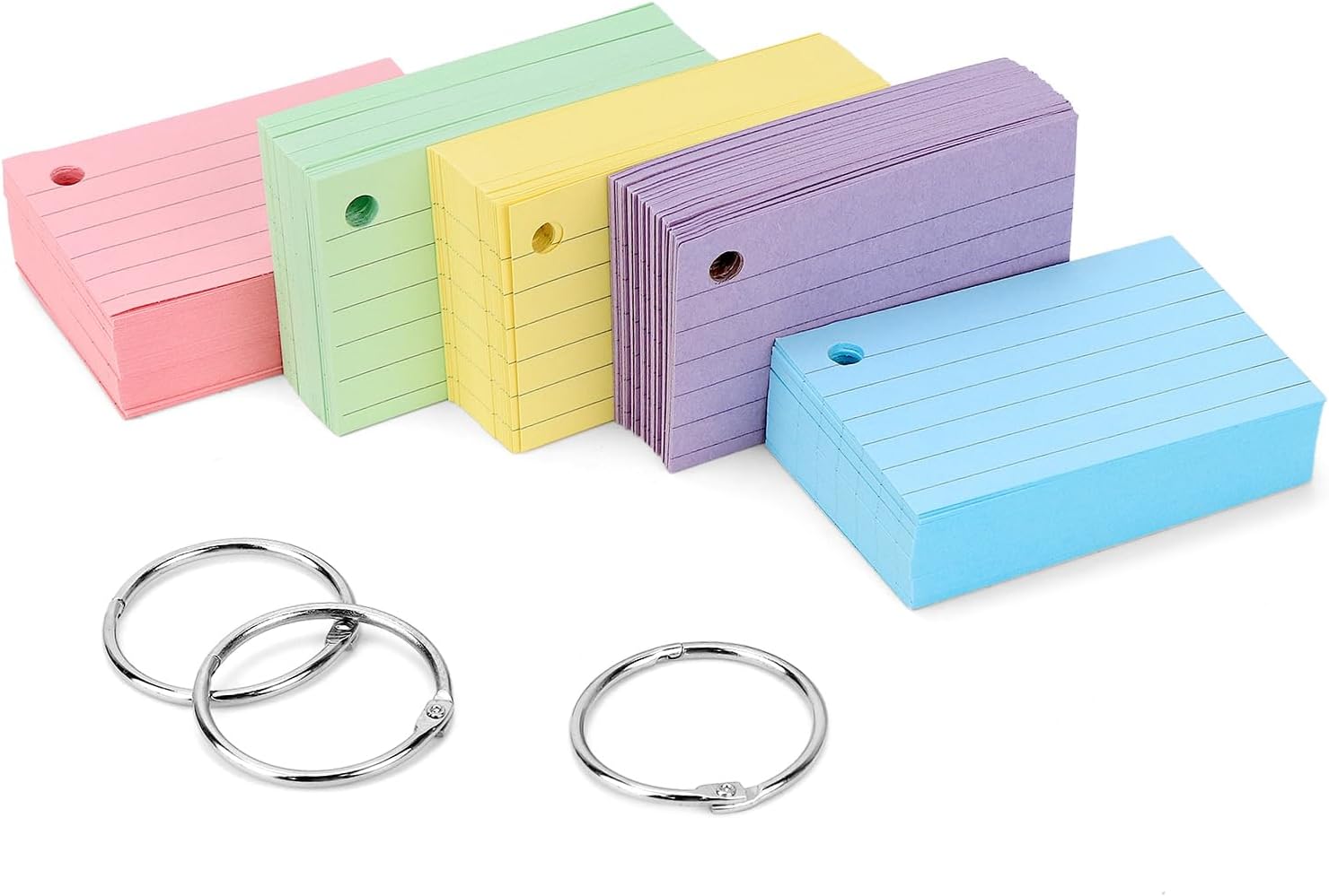 QWORK® 500 Pièces feuille bristol A8, flash card avec anneaux de liaison, 75x45mm cartes de vocabulaire, cartes d'apprentissage