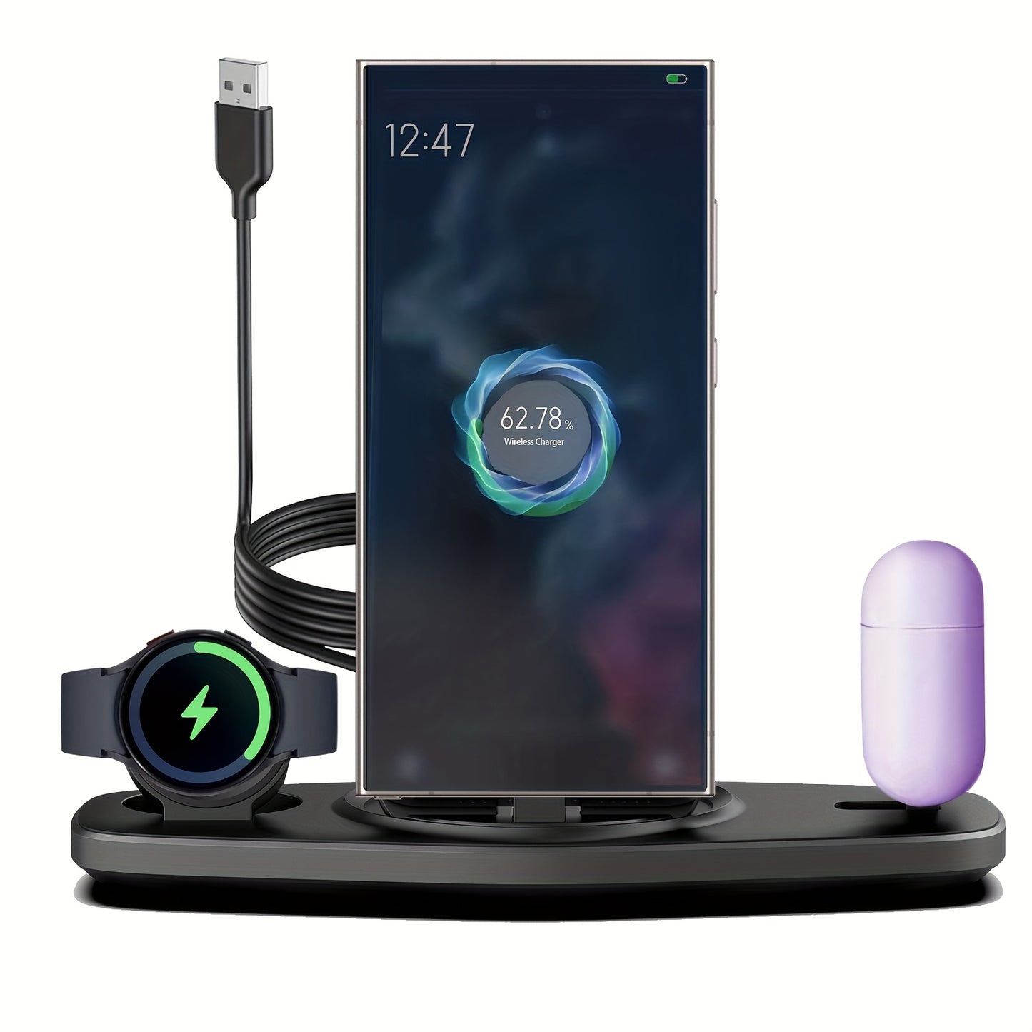 Station de charge pliable et portable pour téléphones mobiles, compatible avec tous les appareils USB-C