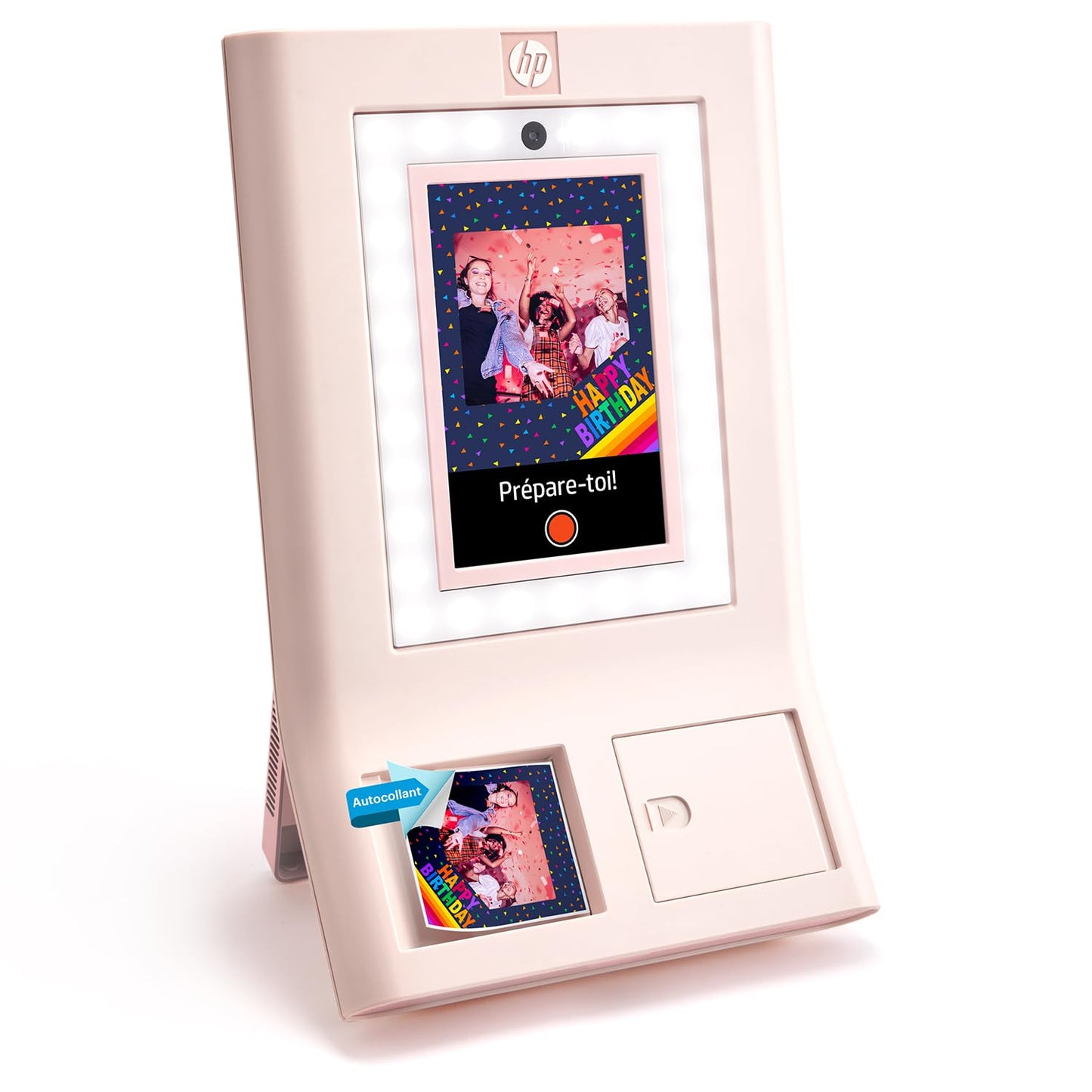 HP Sprocket Photobooth Imprimante instantanée 3x4” (Blanc) – 250+ Cadres, Impression sur Papier Zink, Wi-FI, Anneau LED, écran Tactile & appli.