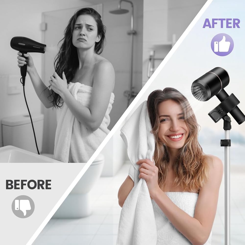 Clip Universel, Support de Sèche-Cheveux Réglable Rotatif à 360 Degrés, 29-59 Pouces avec Trépied.