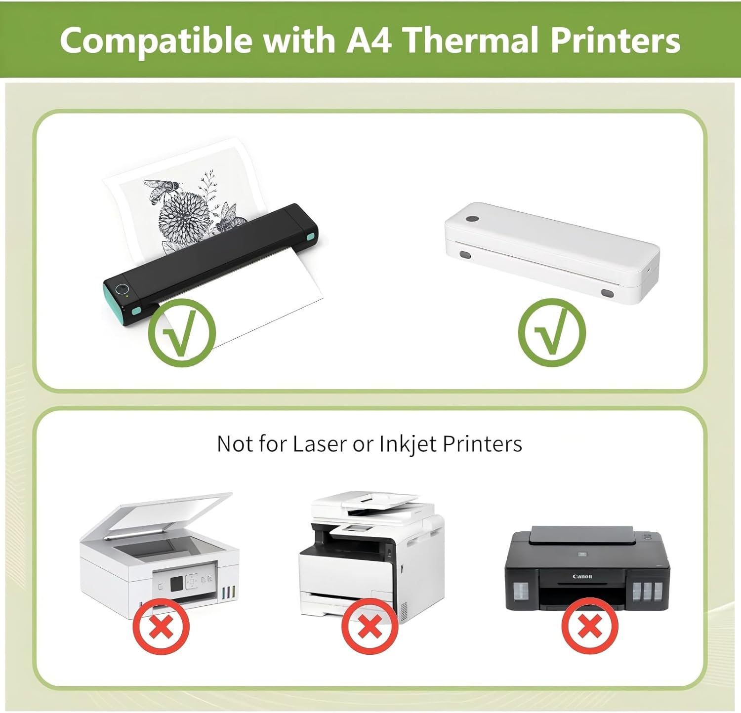 5 Rouleaux Papier Thermique A4, Papier Imprimante Thermique, Papier Thermique Blanc, Sans BPA, Séchage Rapide, pour Impression de Documents, Photos et Pages Web, 21cm x 6.2m, 21 Feuilles/Rouleau