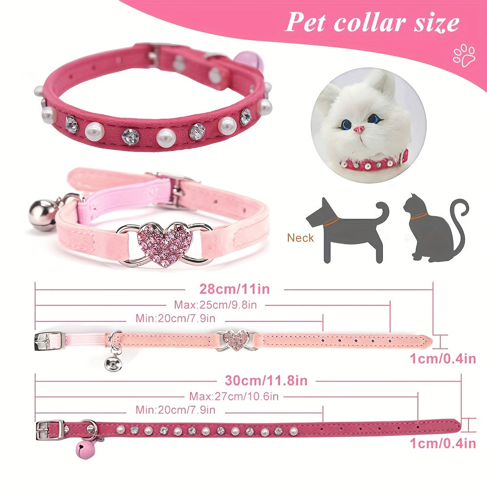 Lot de 2 colliers de sécurité réglables en velours doux synthétique avec strass