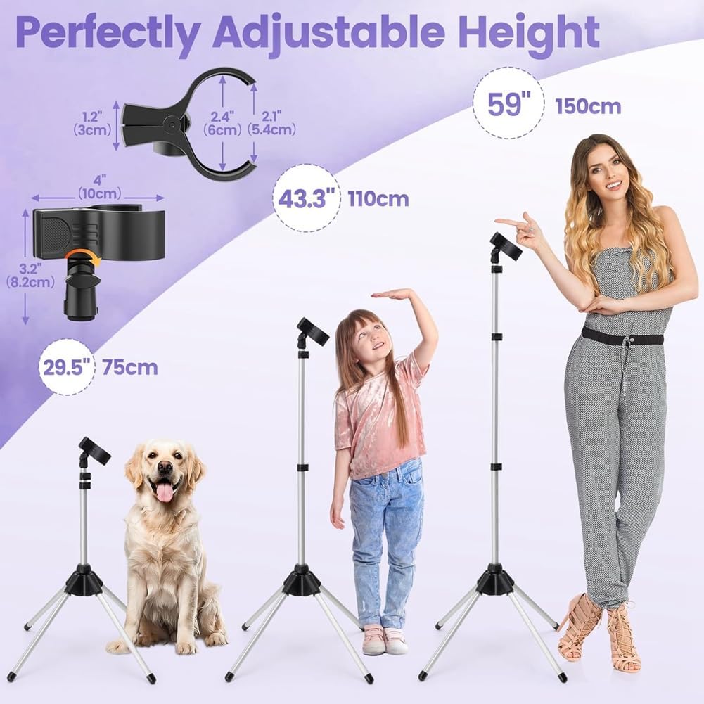 Clip Universel, Support de Sèche-Cheveux Réglable Rotatif à 360 Degrés, 29-59 Pouces avec Trépied.