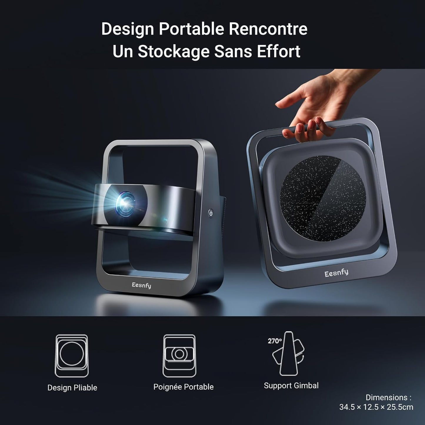 [App Intégrée] Eeenfy Venus V1[2.0] Vidéoprojecteur Portable, Projecteur Android avec 350ANSI, 270° Rotation, E-Focus/Keystone, Rétroprojecteur, Videoprojecteur WiFi Bluetooth pour Home Cinéma, Blanc