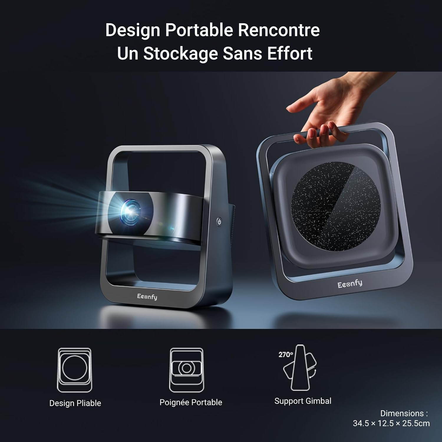 [App Intégrée] Eeenfy Venus V1[2.0] Vidéoprojecteur Portable, Projecteur Android avec 350ANSI, 270° Rotation, E-Focus/Keystone, Rétroprojecteur, Videoprojecteur WiFi Bluetooth pour Home Cinéma, Blanc