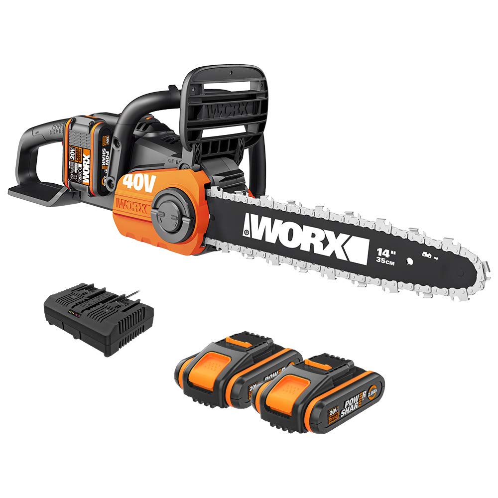 WORX Élagueuse, Tronçonneuse à Chaîne sans Fil 20V WG329E.9, Guide de 15 cm, Tension et Lubrification Automatiques, Assure des Coupes en toute Sécurité au Sol, Livrée sans batterie ni chargeur