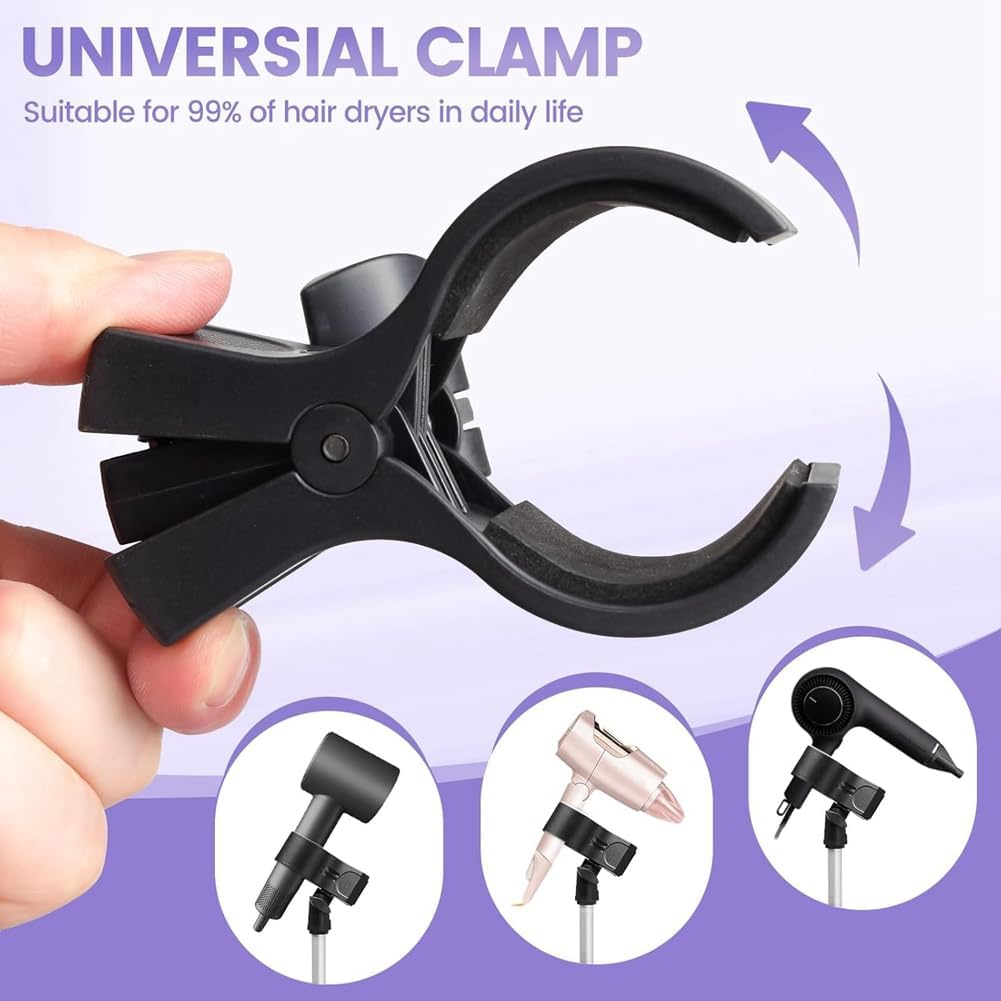 Clip Universel, Support de Sèche-Cheveux Réglable Rotatif à 360 Degrés, 29-59 Pouces avec Trépied.