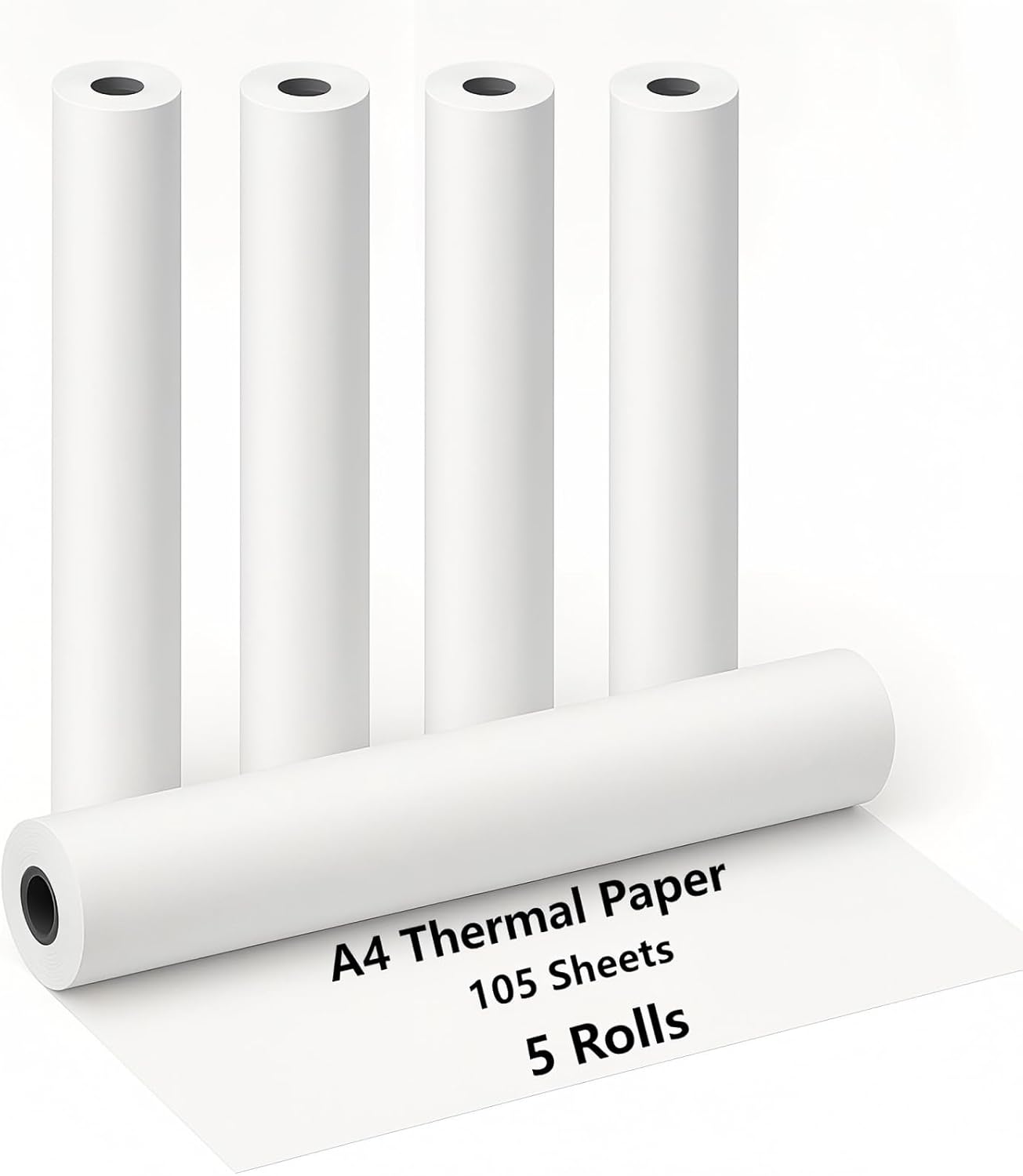 5 Rouleaux Papier Thermique A4, Papier Imprimante Thermique, Papier Thermique Blanc, Sans BPA, Séchage Rapide, pour Impression de Documents, Photos et Pages Web, 21cm x 6.2m, 21 Feuilles/Rouleau