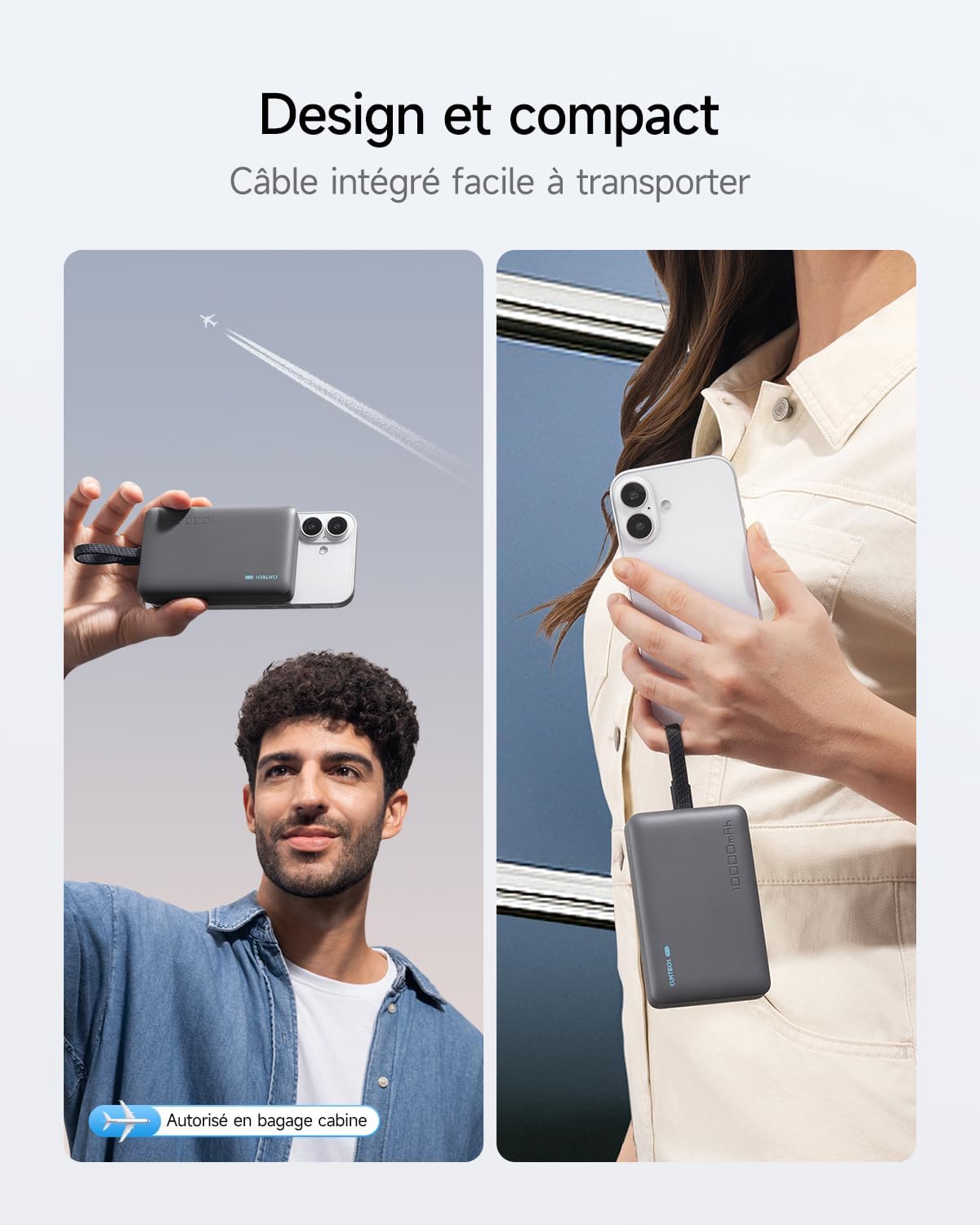 CUKTECH CP12 Batterie Externe Magnétique 10000mAh avec Câble Intégré USB C, Power Bank Portable Charge Rapide 22.5W Filaire et 7.5W sans Fil MagSafe pour iPhone 16/15/14/13/12, Samsung, AirPods