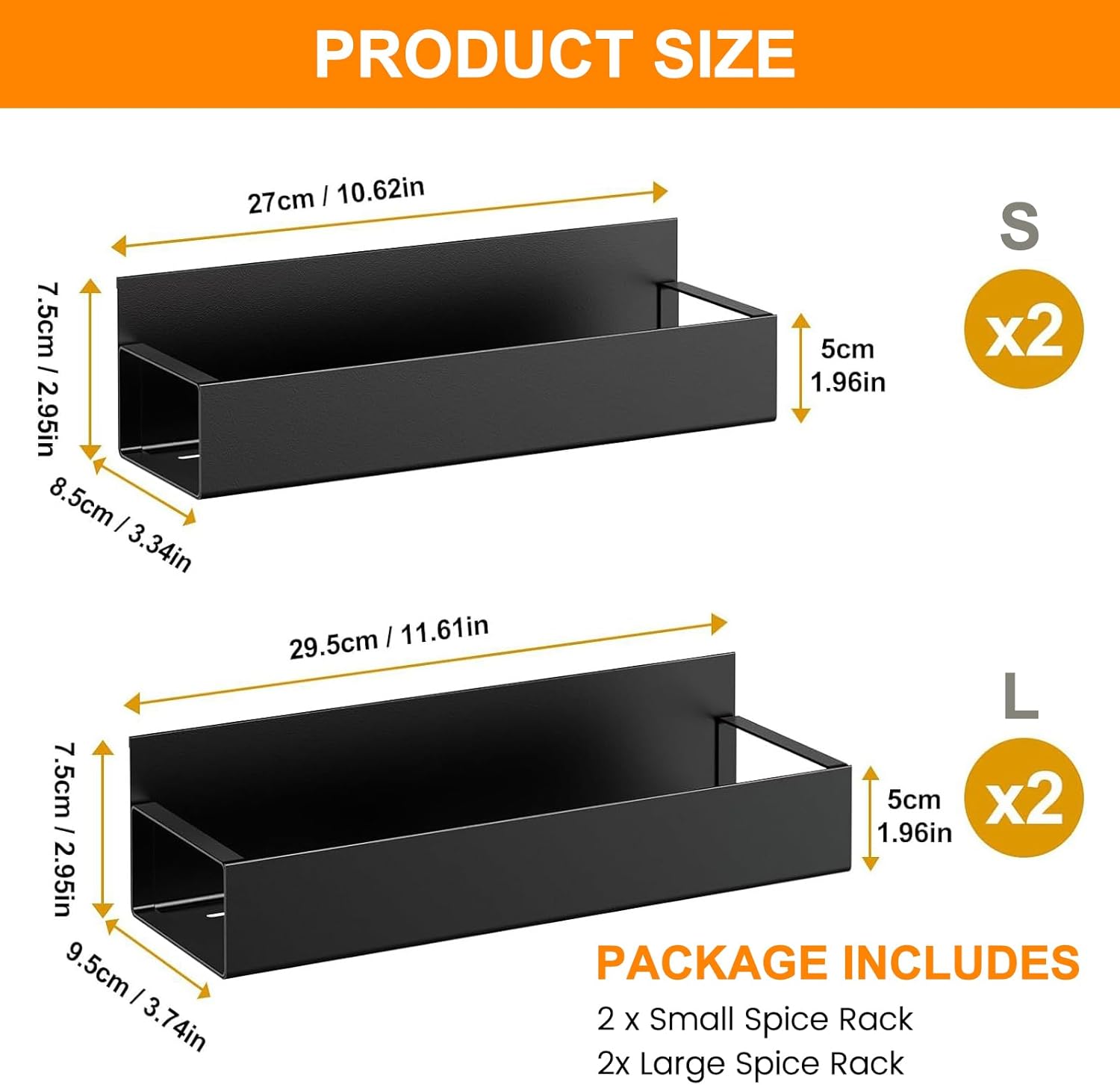 Étagère Réfrigérateur Magnétique, Lot de 4 Étagère à Épices, Sans Perçage, Organisateur à Épices pour Cuisine, Compatible Micro-Ondes, Noir
