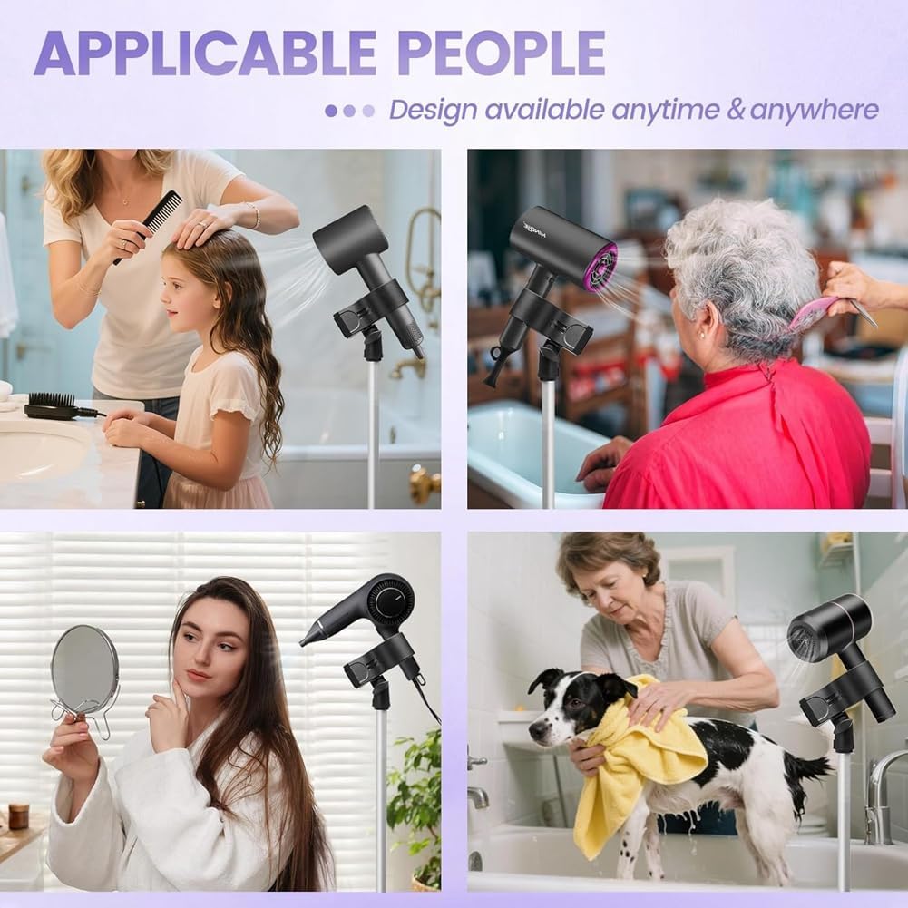 Clip Universel, Support de Sèche-Cheveux Réglable Rotatif à 360 Degrés, 29-59 Pouces avec Trépied.
