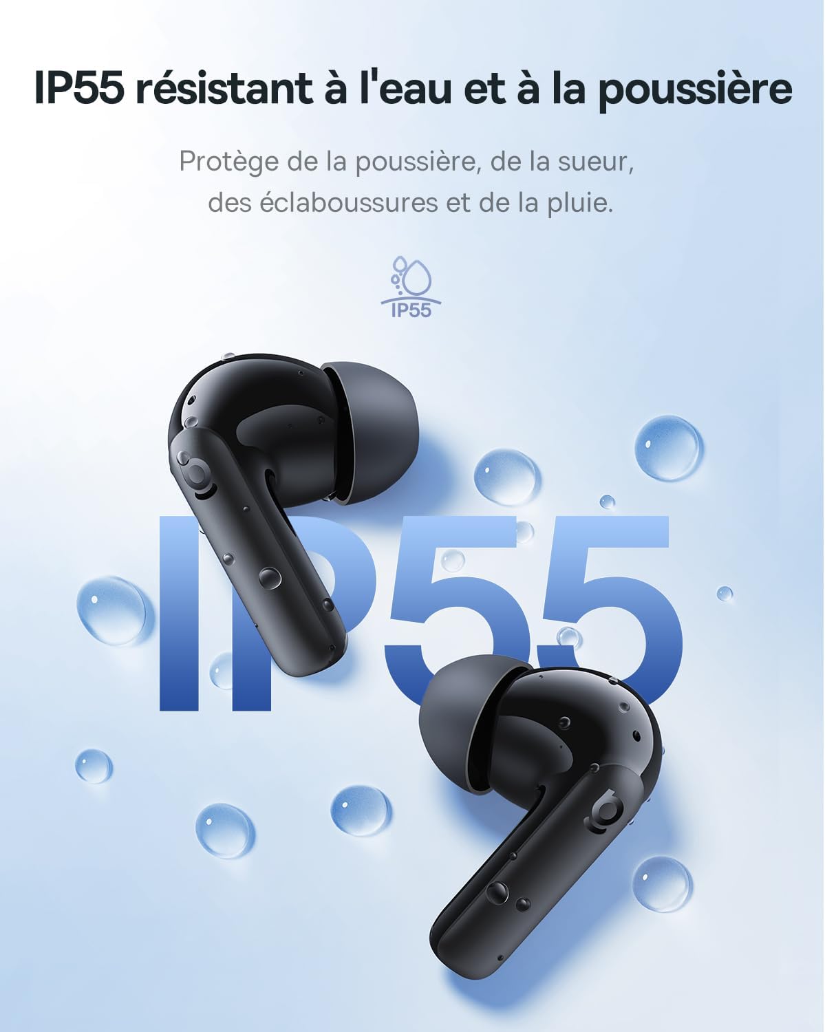 Baseus EP10 NC Écouteurs Bluetooth sans Fil, Ecouteurs sans Fil avec Réduction de Bruit Actif à -43dB, 24 Modes EQ, Conducteurs 12mm, SuperBass, 4-Mic AI pour Appels Clairs, IP55, 41H, Bluetooth 6.0