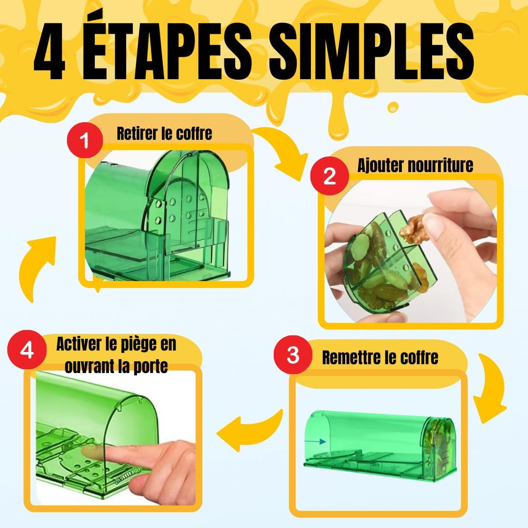 Piège à Souris Vivante - Attrape Souris Humain et Réutilisables avec Trou d'air sans Mécanisme - Installation Facile Maison, Garage, Grenier Jardin - Vert - 2 Pièces