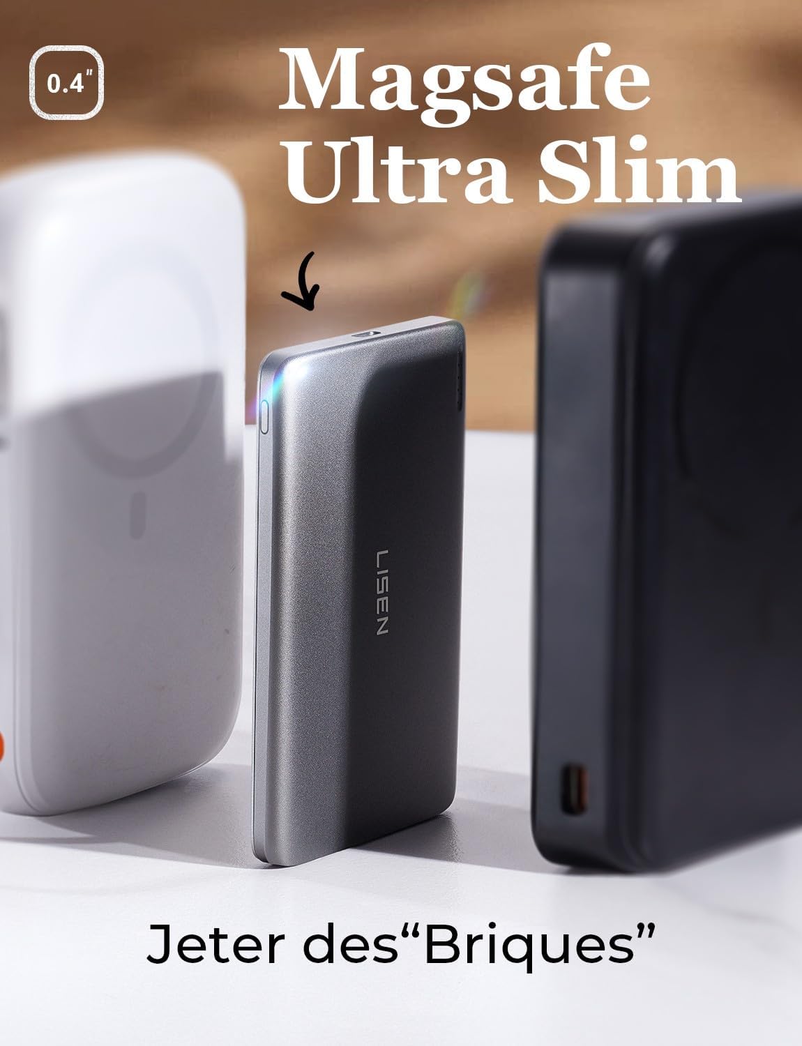 LISEN 15W Batterie Externe Magsafe iPhone,Ultra Slim Batterie Magsafe Magnetique 5,000mAh Mini Power Bank pour iPhone 17 Air/16/15/14/13 Pro Max,Voyage Power Bank sans Fil Cadeau pour Homme Femme