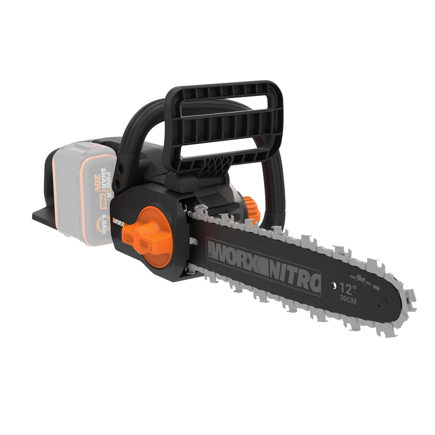 WORX Élagueuse, Tronçonneuse à Chaîne sans Fil 20V WG329E.9, Guide de 15 cm, Tension et Lubrification Automatiques, Assure des Coupes en toute Sécurité au Sol, Livrée sans batterie ni chargeur
