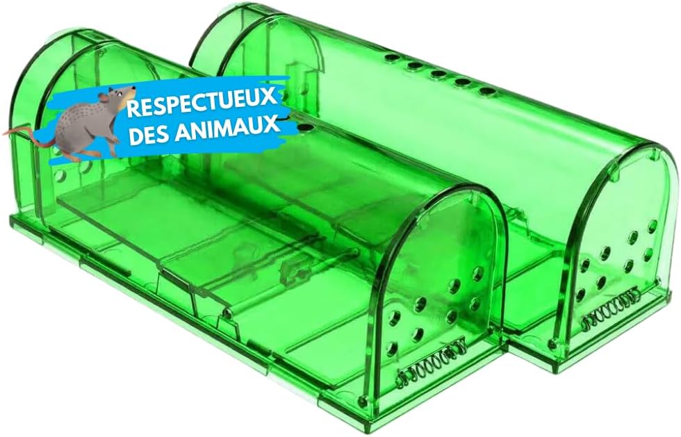 Piège à Souris Vivante - Attrape Souris Humain et Réutilisables avec Trou d'air sans Mécanisme - Installation Facile Maison, Garage, Grenier Jardin - Vert - 2 Pièces