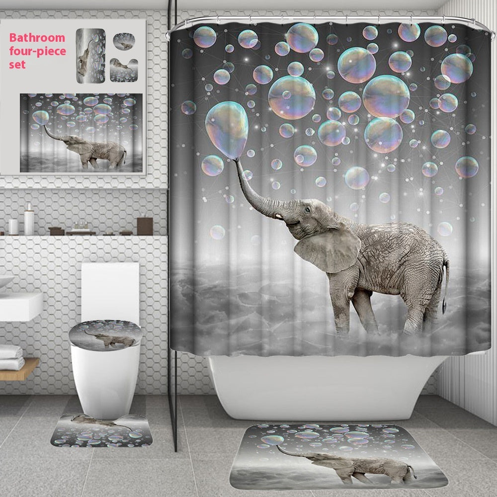 Rideau de douche de salle de bain avec tapis de sol et imprimé