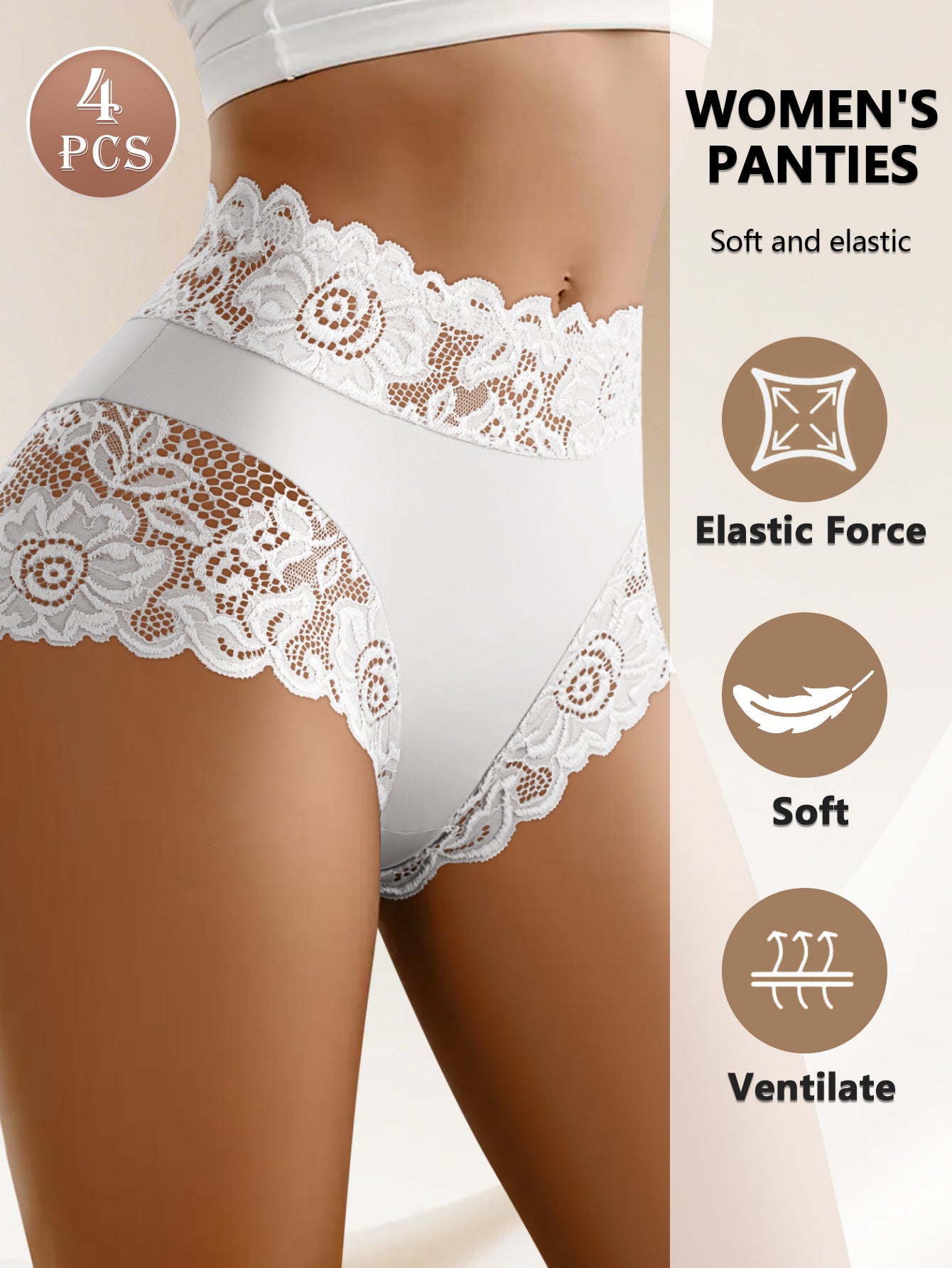 Lot de 4 Culottes Femme Mi-Haute en Dentelle - Confort & Style