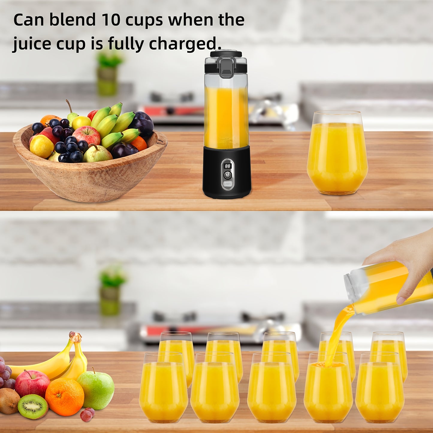 LALAYUAN USB-Powered Portable Blender & Juicer with Digital Timer, High-Speed Ice Crushing, One-Tap Lid, 1300mAh Battery, 6-Blade Stainless Steel, USB-C Charging, Compact Blender for Smoothies, Protein Shakes, Gym, Travel, Of - Topdecheztop.fr
