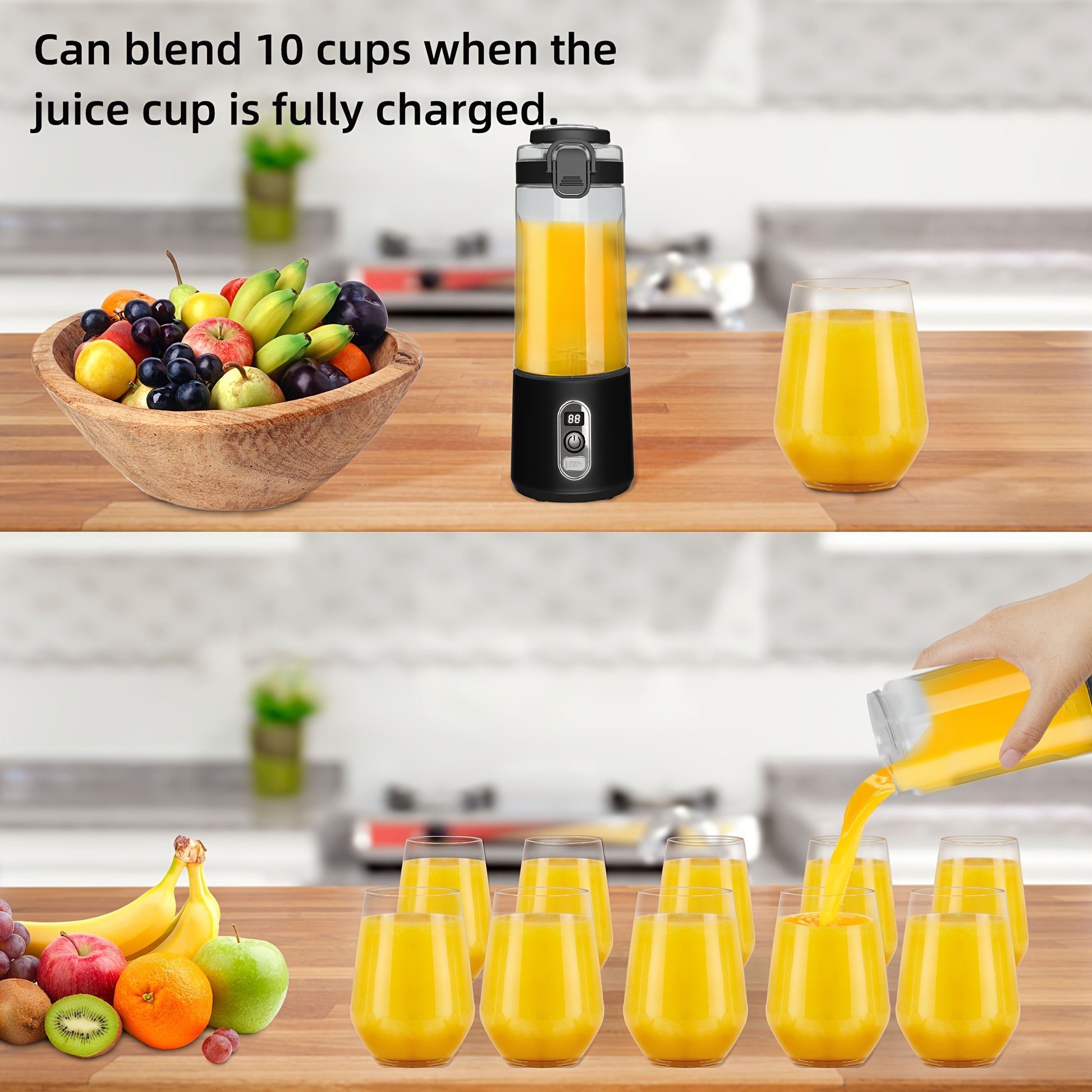 LALAYUAN USB-Powered Portable Blender & Juicer with Digital Timer, High-Speed Ice Crushing, One-Tap Lid, 1300mAh Battery, 6-Blade Stainless Steel, USB-C Charging, Compact Blender for Smoothies, Protein Shakes, Gym, Travel, Of - Topdecheztop.fr