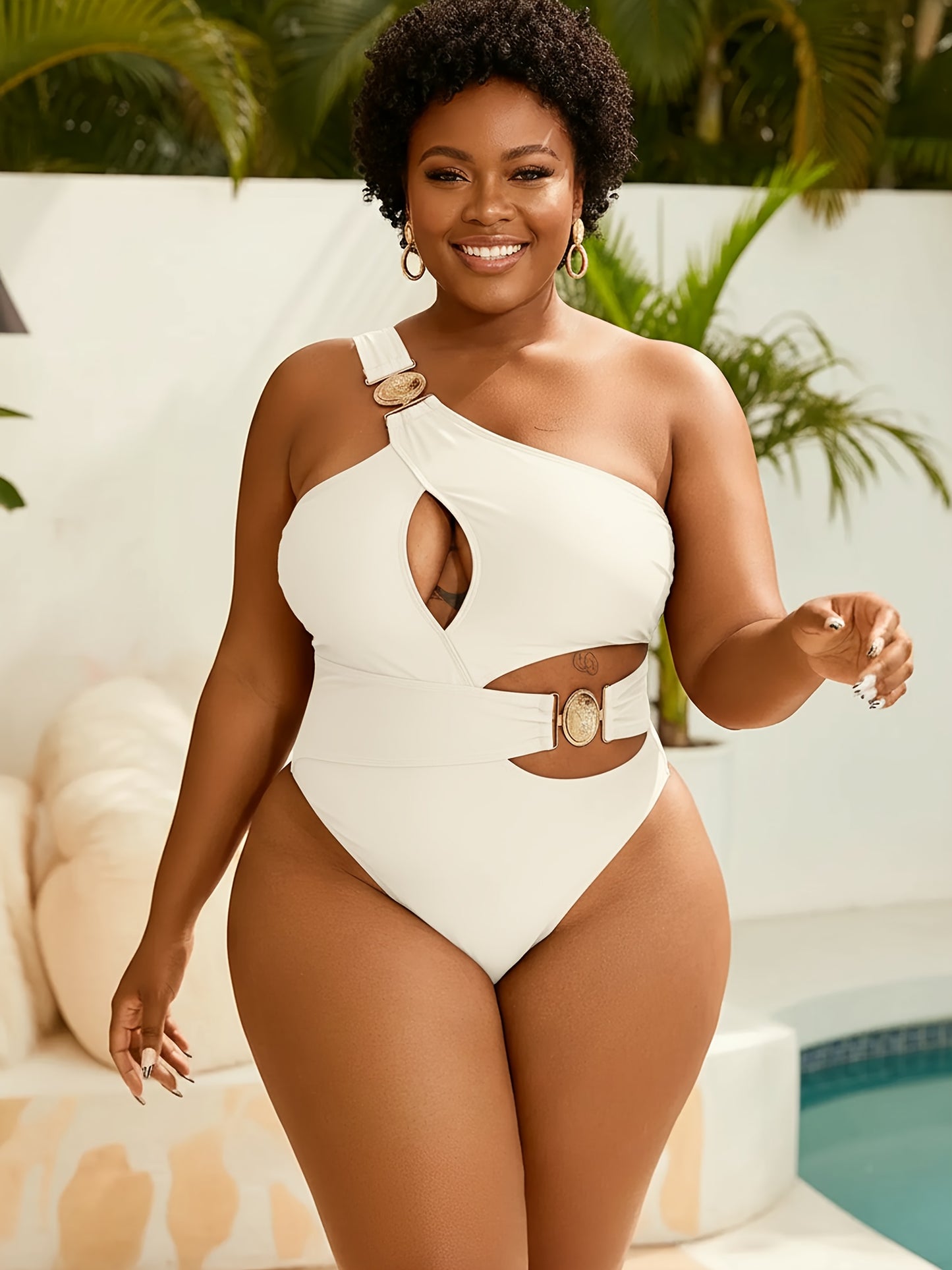 Maillot de bain une pièce noir sexy à une épaule dénudée pour femme