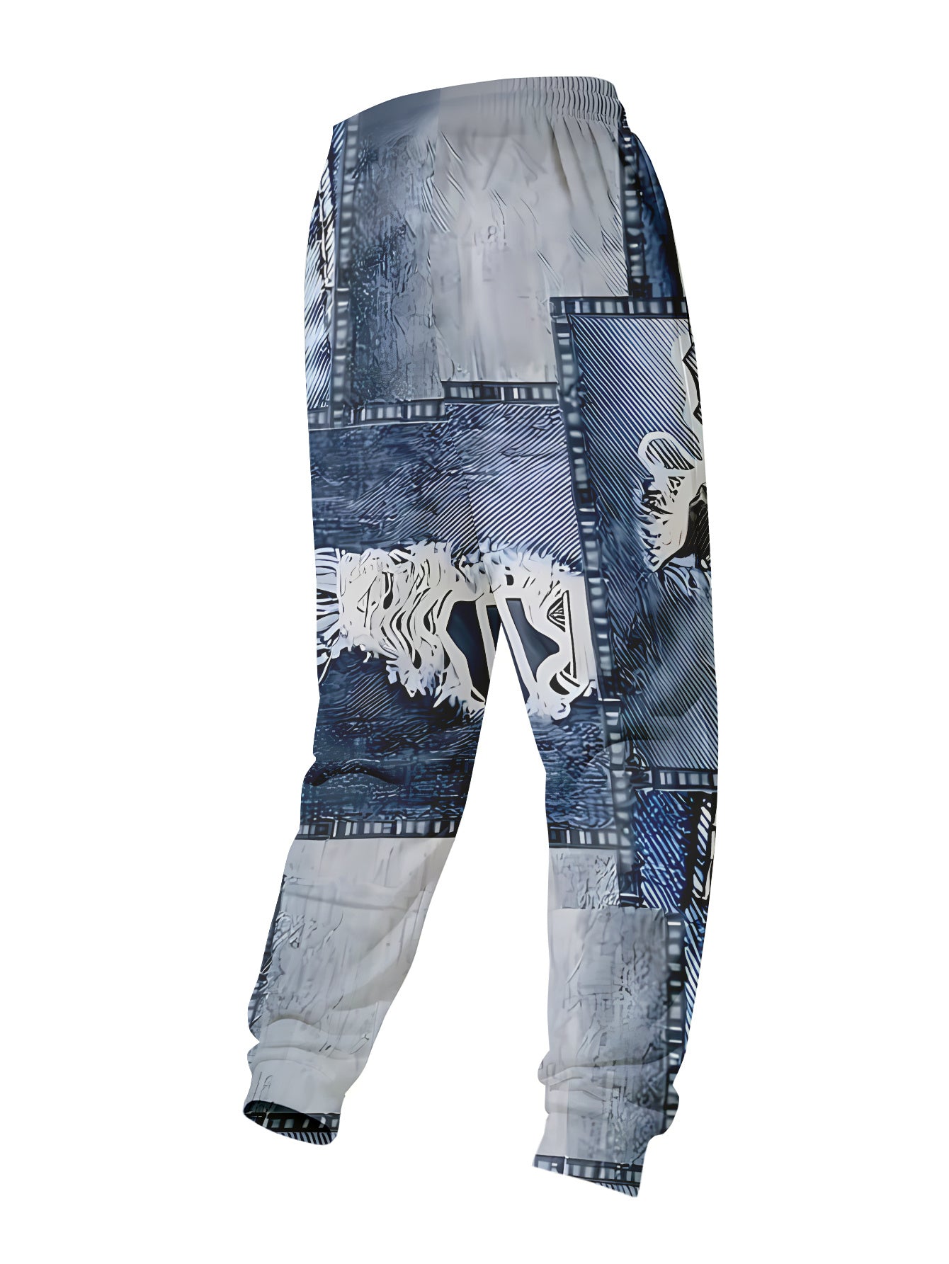 Pantalon de jogging homme en denim patchwork délavé avec ourlet effiloché et poches déchirées - Polyester stretch