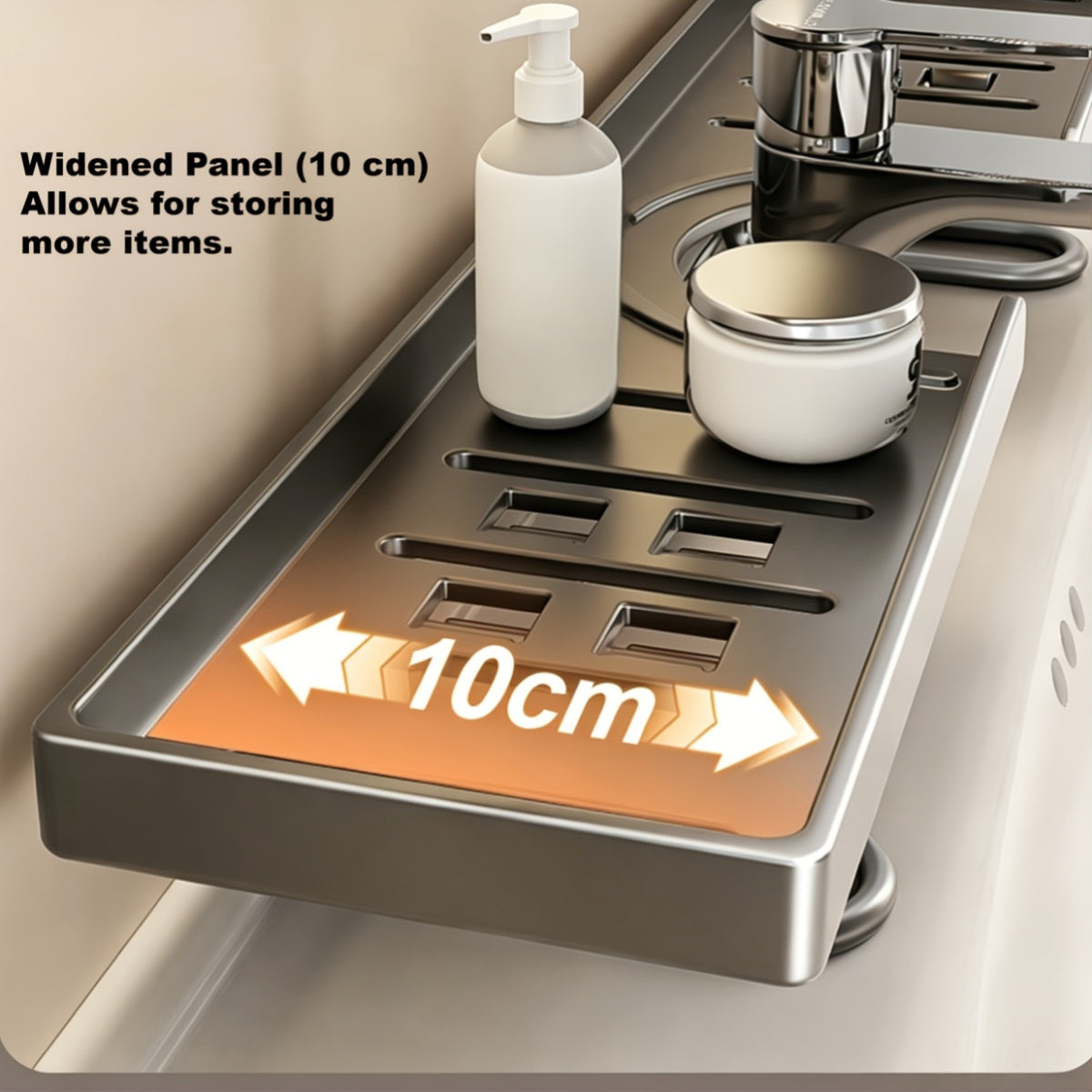 Étagère de Robinet Acier au Carbone - Support Sans Perçage, Salle de Bain & Cuisine, Blanc/Gris