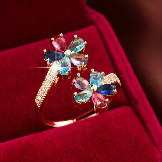 Bague en cuivre avec placage blanc K et zircon synthétique.