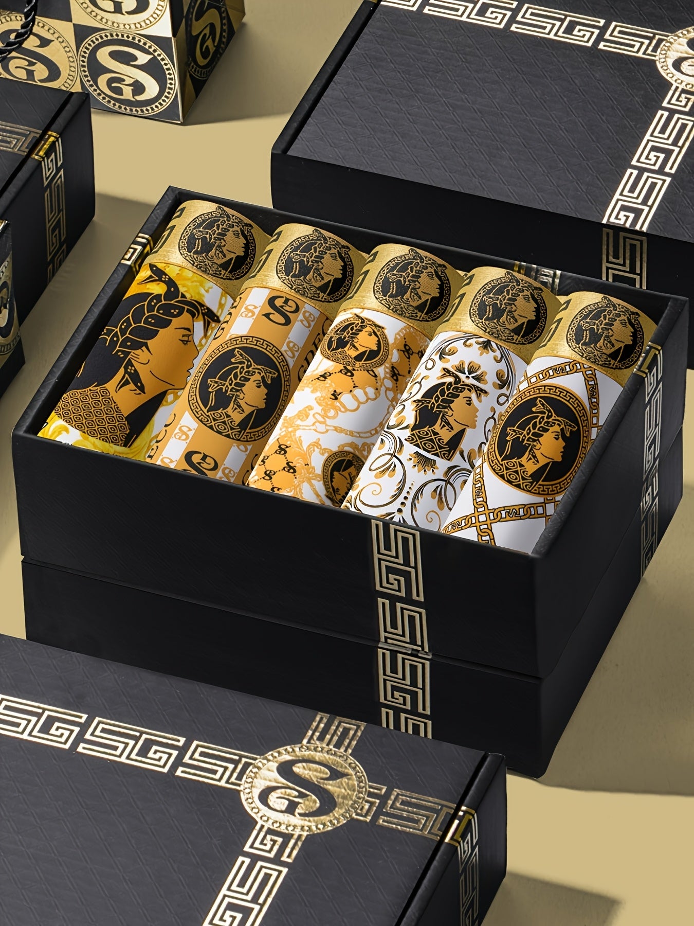 Lot de 5 boxers de luxe noirs et dorés pour homme